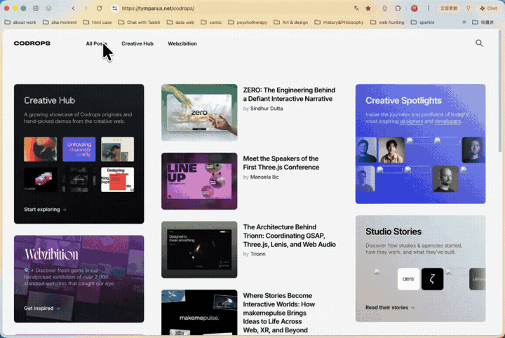Browsing experimental web-design work on Codrops