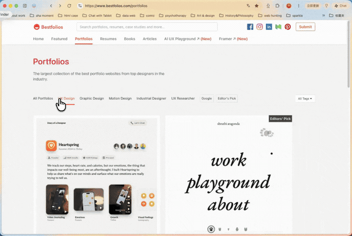 Browsing standout portfolios on Bestfolios