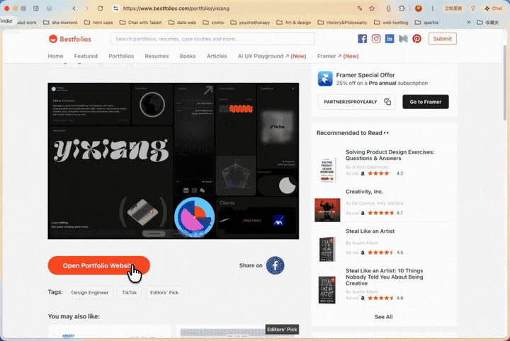 A portfolio detail page on Bestfolios