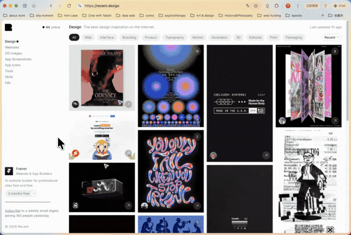 The discovery feed on Web Design Inspiration