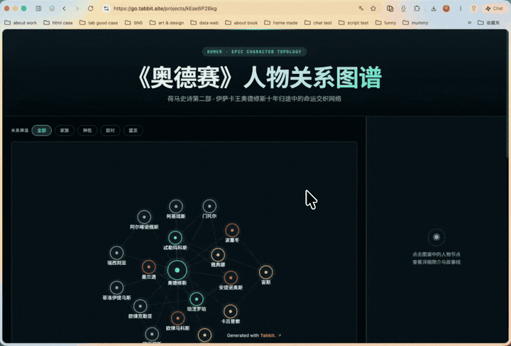The futuristic interactive Odyssey website generated by Tabbit