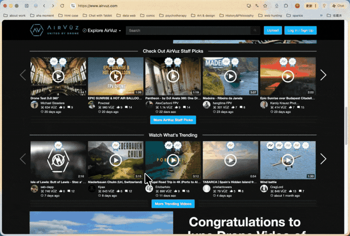 Browsing trending drone videos on AirVuz
