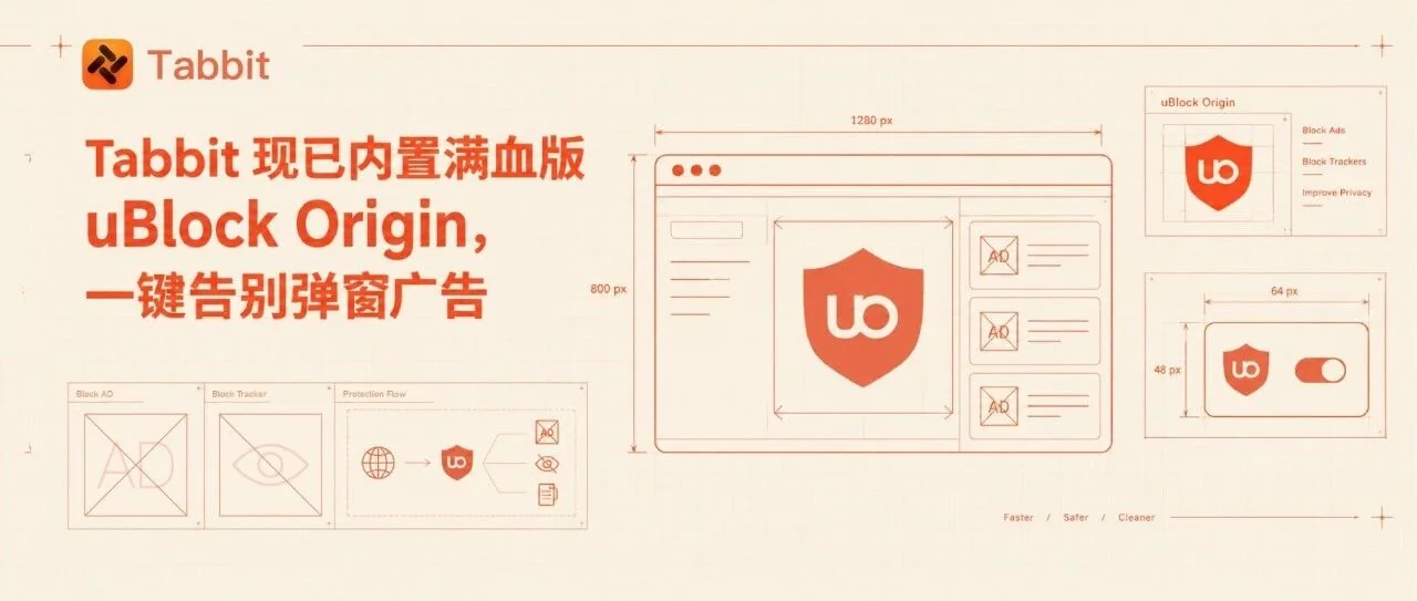 The full uBlock Origin ad blocker is now built into Tabbit — illustration